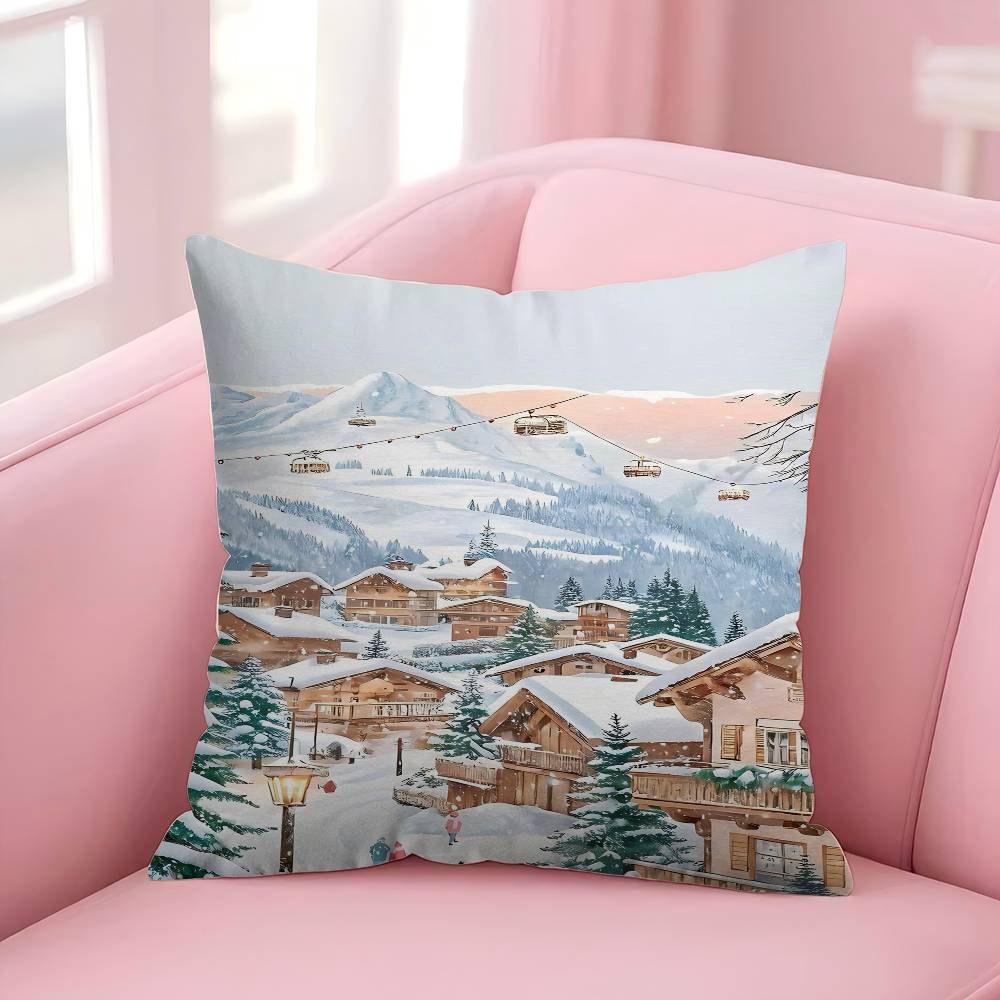 Winter Holiday Town 45*45cm Cushion Cover Pillow Cover Decor Pillowcase Home Pillowcase For Couch Pillow