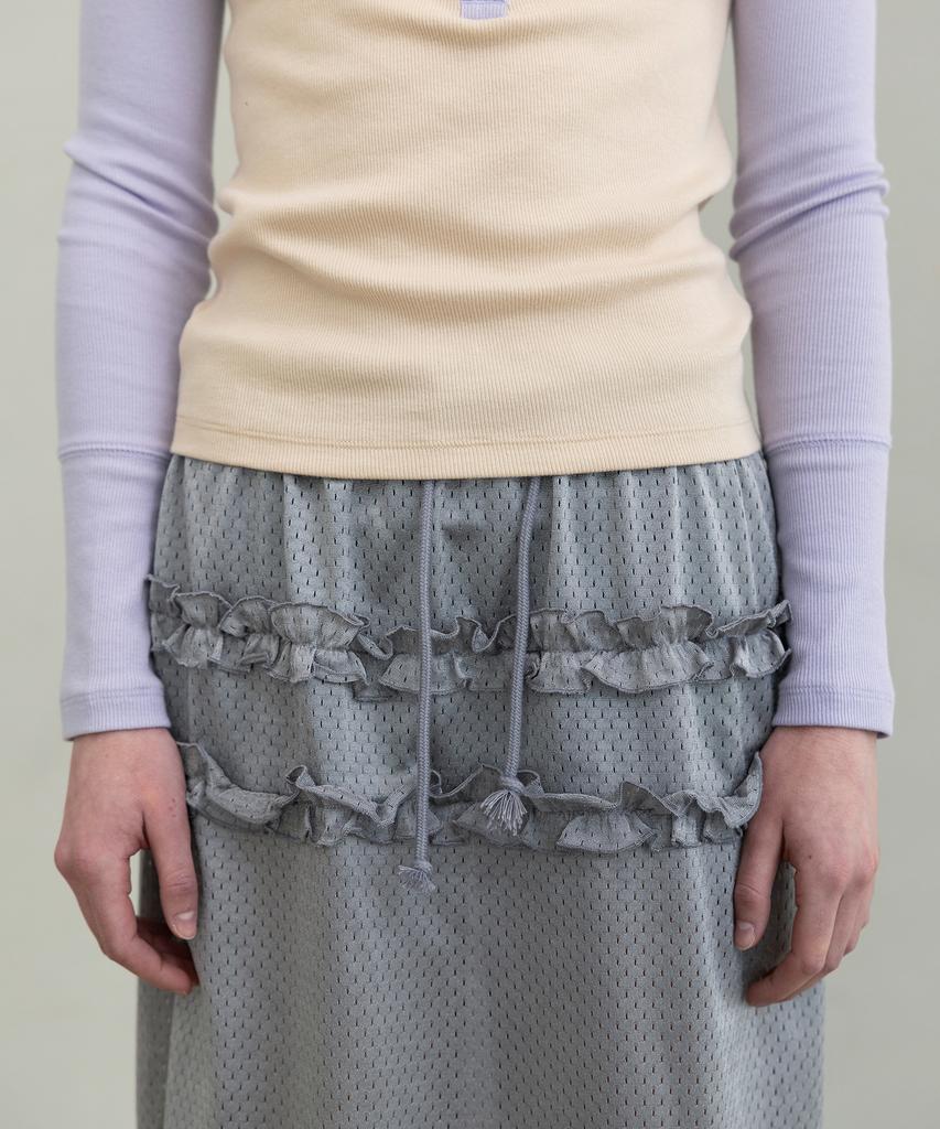 Forev Mesh Frill Midi Skirt - Silver
