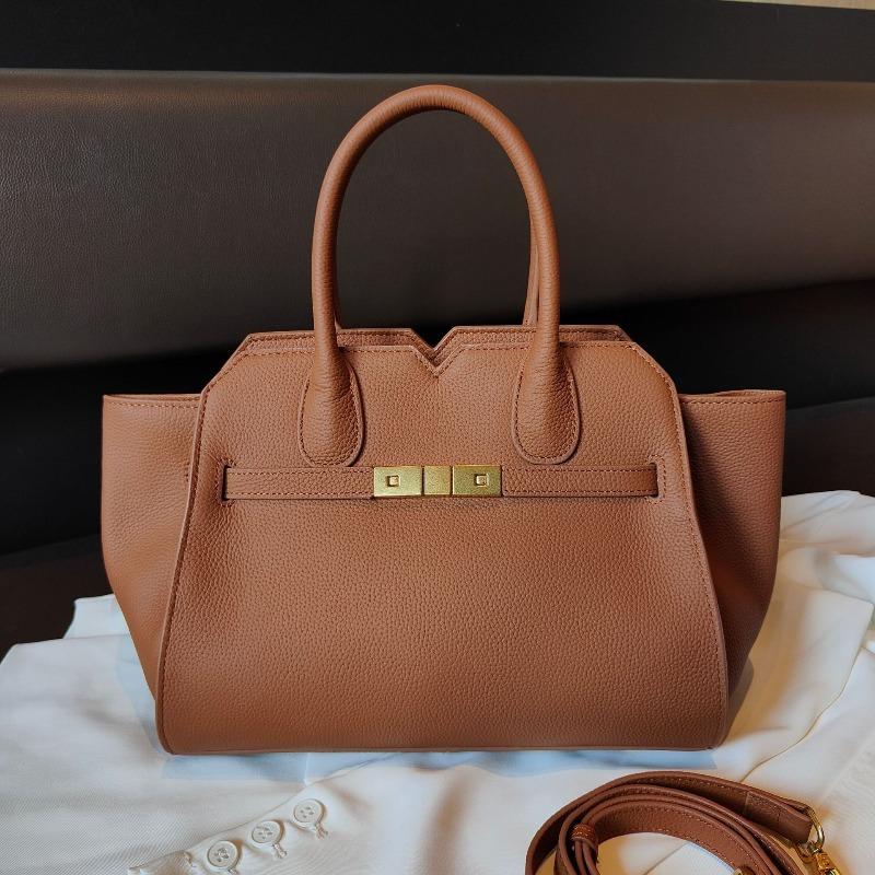 

New first-layer cowhide handbag, high-end platinum bag, large-capacity commuter bag, messenger women s bag коричневий