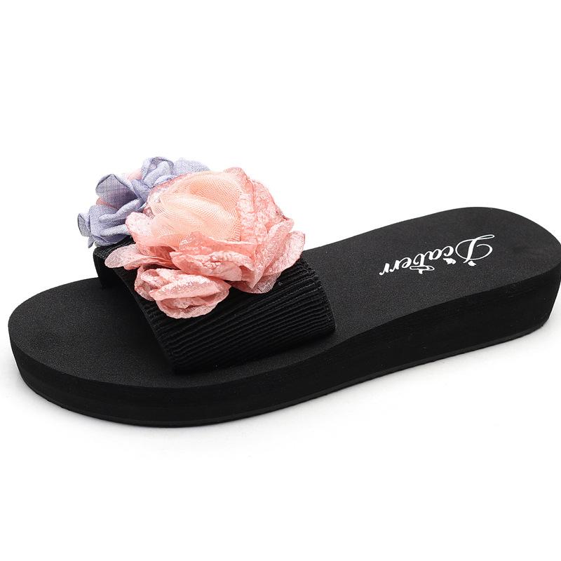 

Fashion Flowers slippers women platform shoes summer wedges fresh 2025 korean new beach flip flops anti-skid sweet girls slides casual 5