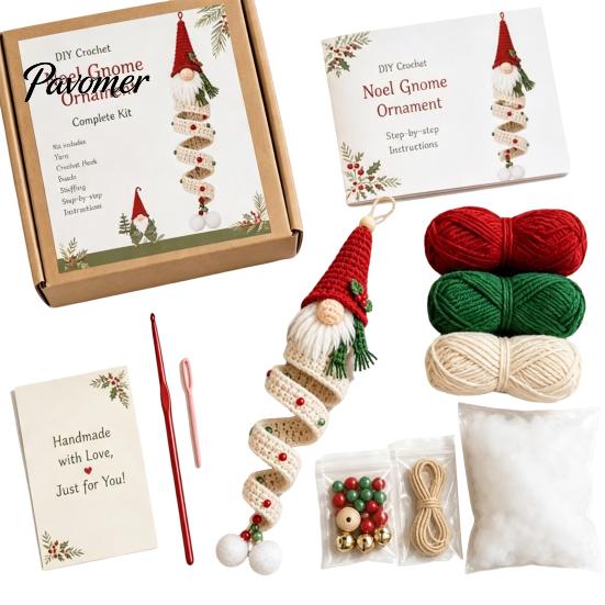 Parent Child Interaction Activities DIY Crochet Gnome Ornament Kit, Christmas Theme Soft Knitted Craft Thanksgiving Handmade Gift Sets Set,