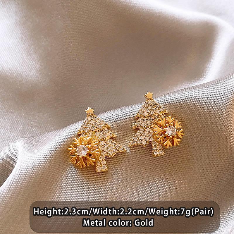 

Christmas design Rotating Snowflakes With Zircon Inlay Christmas Tree Gold Color Earrings Trendy Jewelry For Womens Accessories