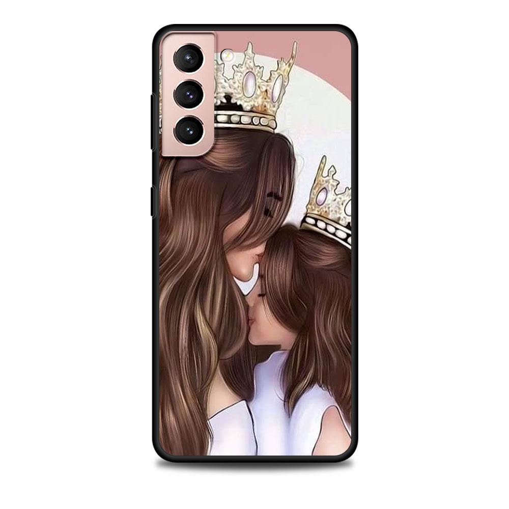 Mom And Baby Girl Boy Black Case for Samsung Galaxy S23 S22 Ultra Cases S21 S20 FE S10 S9 S8 Plus S10e S7 Silicone Phone Cover