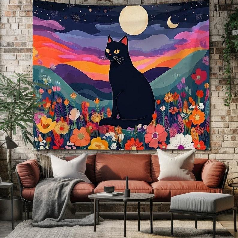 A colorful black cat tapestry 75x100 чёрный