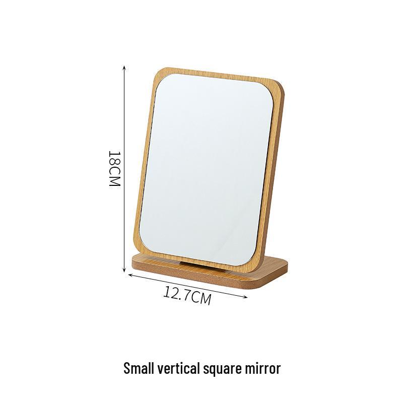 Compact Rotating Wooden Makeup Mirror - Portable Folding Vanity for Home or Dorm.