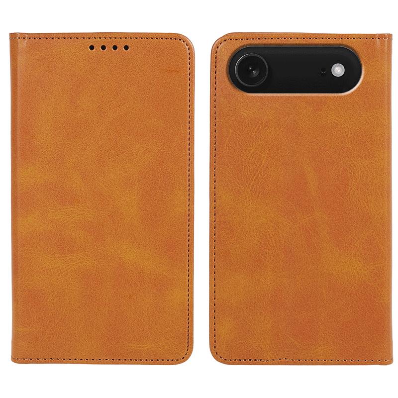 

For iPhone 17 Air Case Strong Magnetic PU Leather Phone Cover Calf Texture Khaki