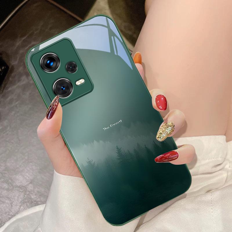 Misty Forest Black Für Xiaomi 14 Ultra 13 Lite Redmi Note 13 11 Pro 12 Plus Poco X6 3 Pro F4 6 GT Gehärtetes Glas Handyhülle