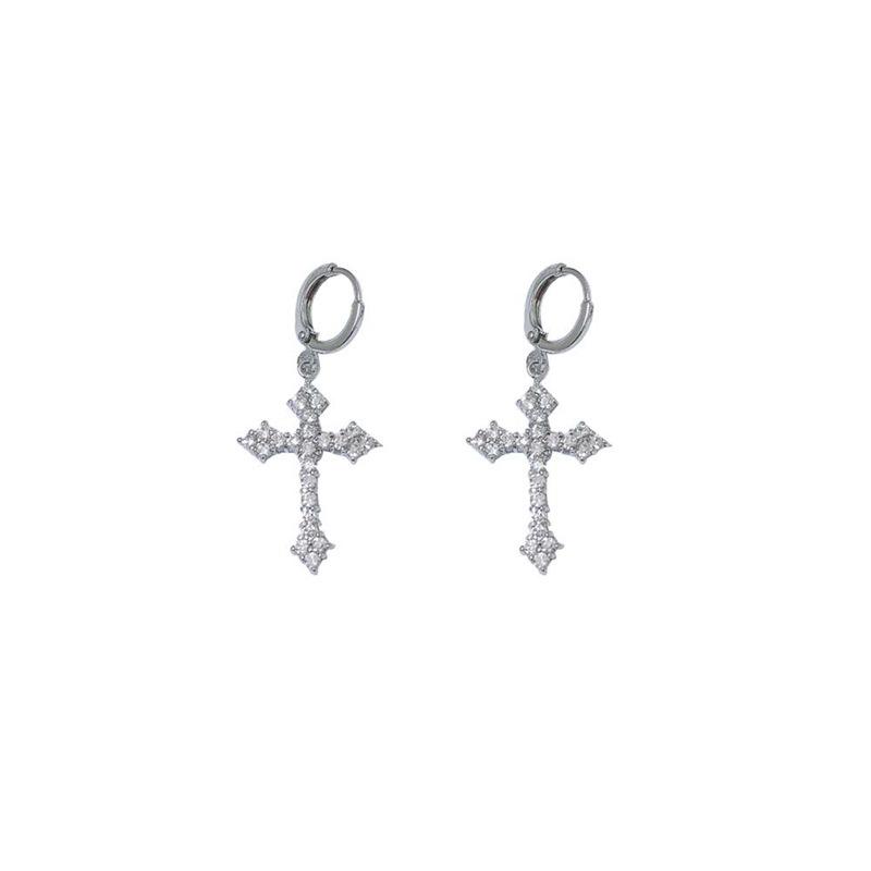 Würzig-Pinke Diamant-Zirkon Kreuz Ohrklemmen - Geschichtete Ohrringe für Frauen