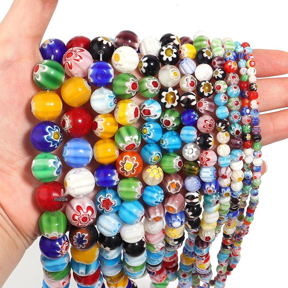 Bunte runde Lampwork-Perlen mit Millefiori-Muster für DIY-Handarmbänder