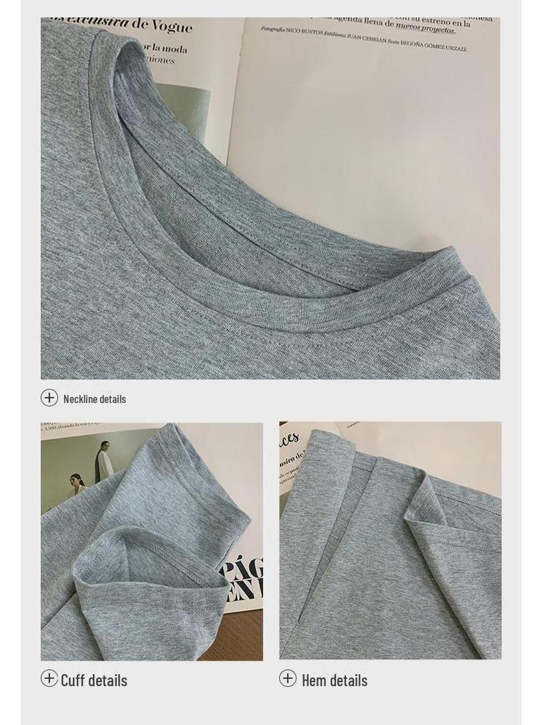 Women's Oversized White Long-Sleeve Cotton Split-Hem T-Shirt - Autumn Loose Fit