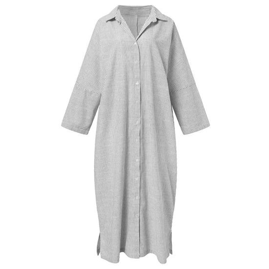 Hemdkleid Gestreift Einreihig Sommer Locker sitzend Langes Kleid für Bankett