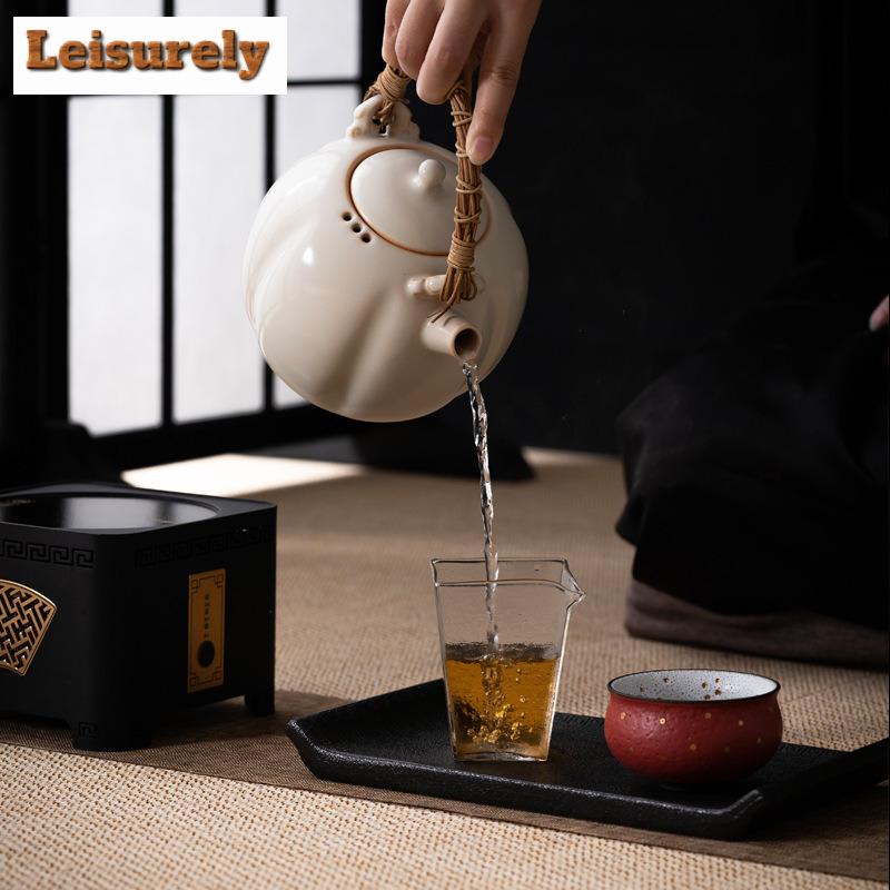 Retro Soda Glaze Ceramic Lifting Beam Pot Rough Pottery Water Kettle Electric Stove Charcoal Boiling Water Pumpkin Pot Teaware