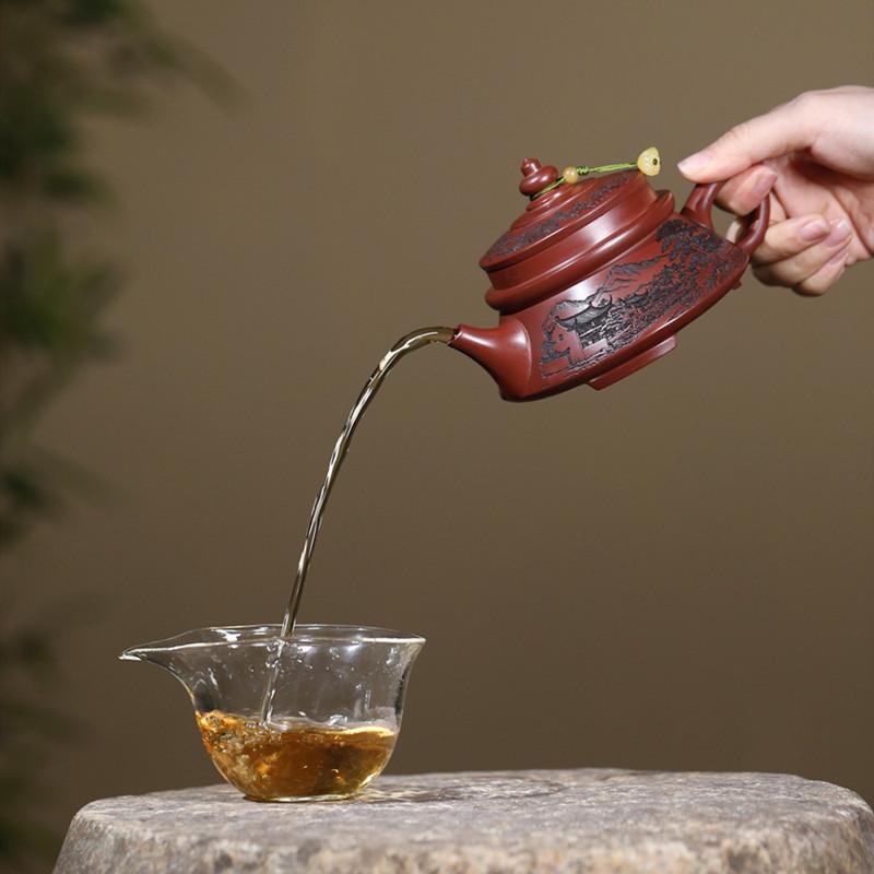 Chinese Yixing Purple Clay Teapot Hand-carved Zisha Tea Pot Household Handmade Beauty Kettle Tradition Teaware Tea Set 240ml