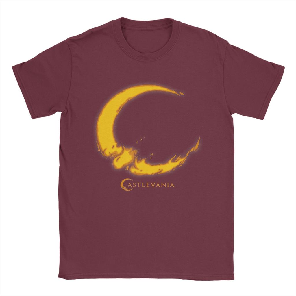 Castlevania Crescent Moon Fire Logo Hipster T Shirts  Pure Cotton Tee Shirt for Man Y2K Classic Loose Short Sleeve Clothing