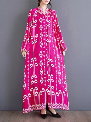 Print V-neck Single Breasted Shirt Dress GYX1031