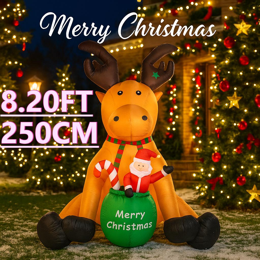 8.2FT LED Light Xmas Inflatable Reindeer Santa Claus Toys Yard Party Decoration Home Ornaments Supplies Christmas Holiday Gifts