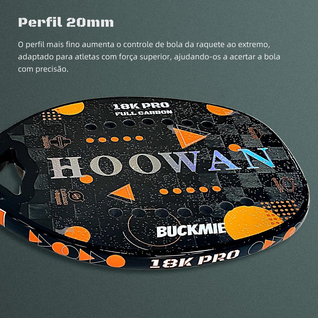 HOOWAN Buckmie 18K Pro Beach Tennis Racket Carbon Fiber 18K Professional 20mm Profile Soft EVA Core Carbon Frame