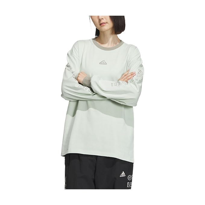 Adidas Long Sleeve Wording Loose Fit Single Jersey Tunic JSY07 White T-Shirt Women's (IM8708) J/XL