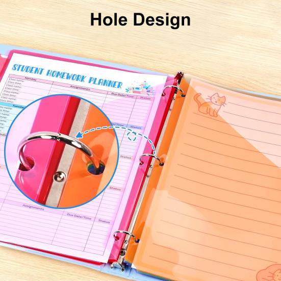 8Pcs Tab Binder Dividers with Pockets Colorful Workbook Divider Tabs Easy Classification 3 Hole Punch Loose Leaf Paper Storage Folders