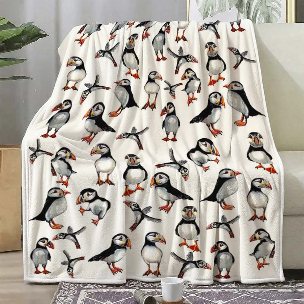 Jmg Household Supplies Unisex Coral 1Pc Cute Puffin Print Flannel Throw Blanket Soft Cozy Warm Blanket For Home Sofa Couch Bed