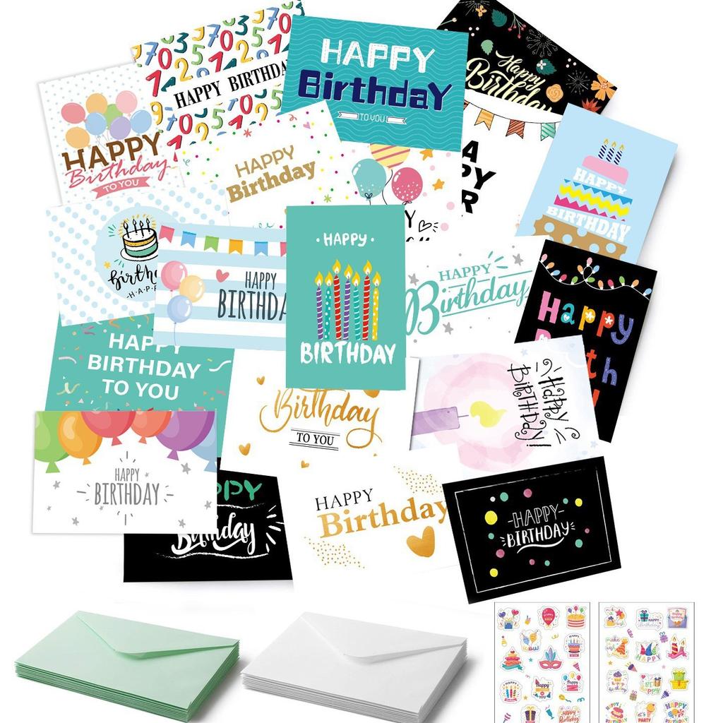 24PCS Birthday Card Set with Envelope Stickers Handwritten Blessing Cards Happy Birthday Hot Stamping Happy Birthday Cards