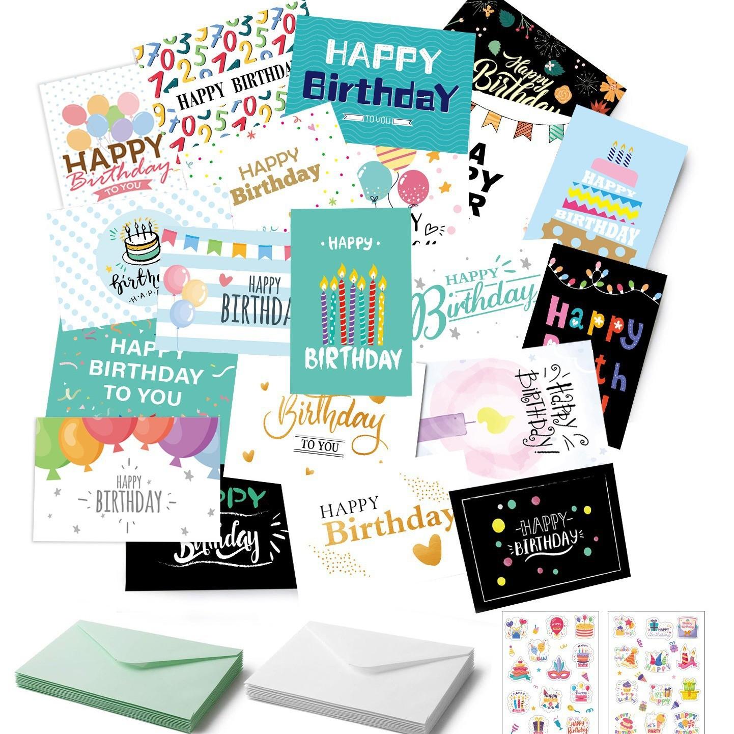 Ensemble de 24 Cartes d'Anniversaire Avec Enveloppes Autocollants Cartes de Vœux Écrites à la Main Joyeux Anniversaire Cartes Joyeux Anniversaire à Estamper