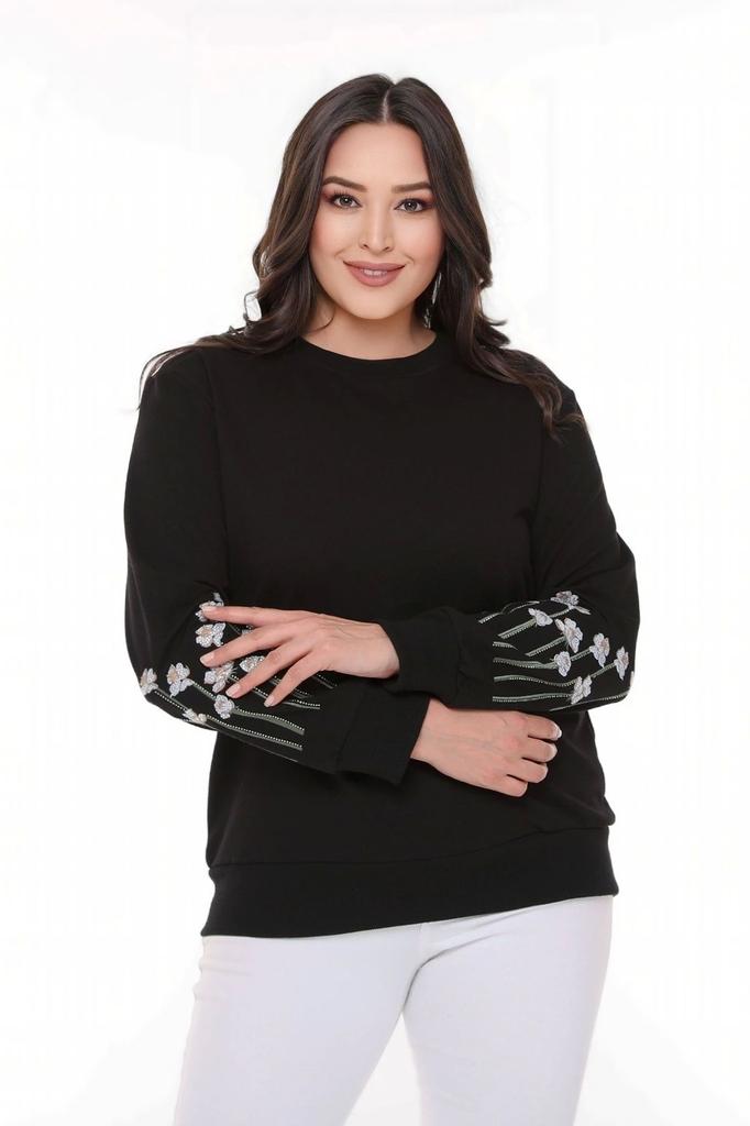 Women's Style Big Size Sweatshirt Sweatshirt With Flower Embroidery On Sleeves