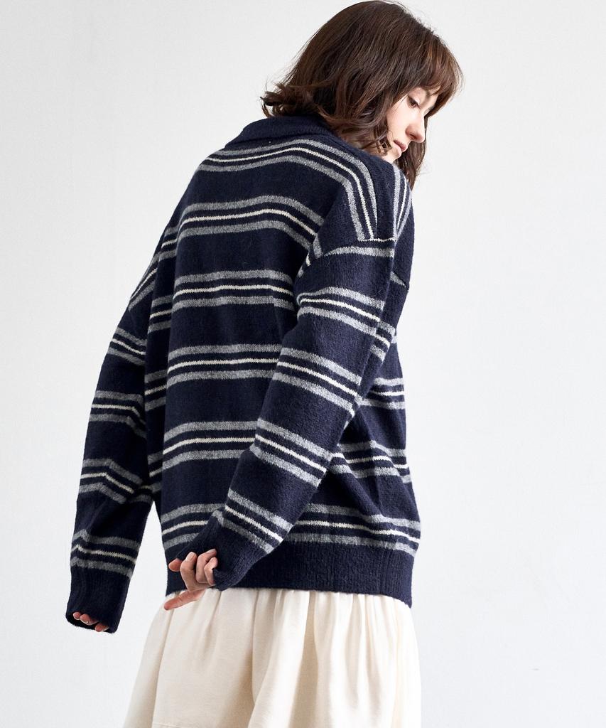 MITTE Wool Stripe Collor Knit_Navy Stripe