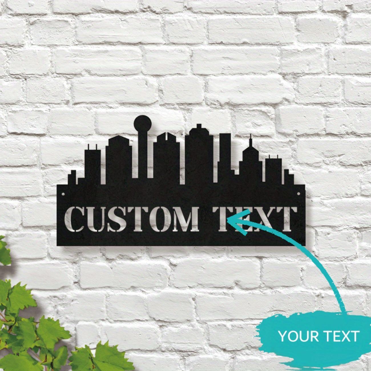 Классический металлический настенный декор Городской пейзаж Подвесная вывеска Настраиваемый Даллас Не требует электричества Домашнее искусство M чёрный