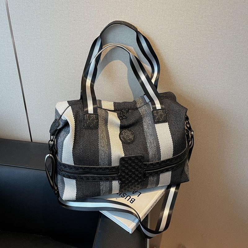 Large capacity striped travel bag, short commute, hand carry, shoulder oblique span fitness bag, simple storage travel bag
