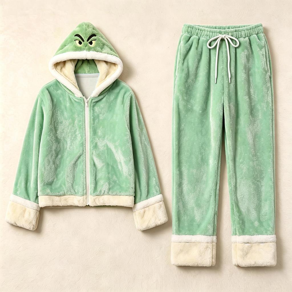 Women's Casual Winter -Lined Hooded Pajama Set with Jacket and Straight-Leg Pants for Home Wear