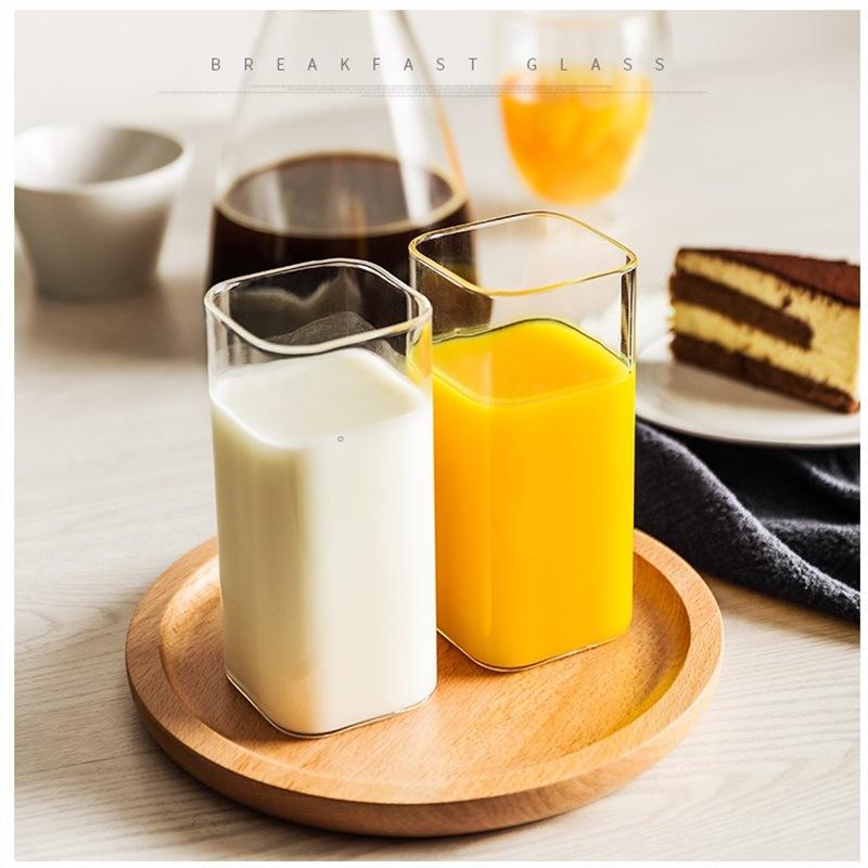 Quadratisches Glas Quadratischer Wasserbecher, Hochtemperaturbeständig, Milchbecher, Einschichtig, Transparenter Kaffeebecher, Saftbecher, Geschenk