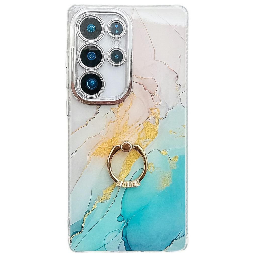 For Samsung Galaxy S25 Ultra Case with Kickstand IMD Marble Pattern Electroplated Phone Cover
