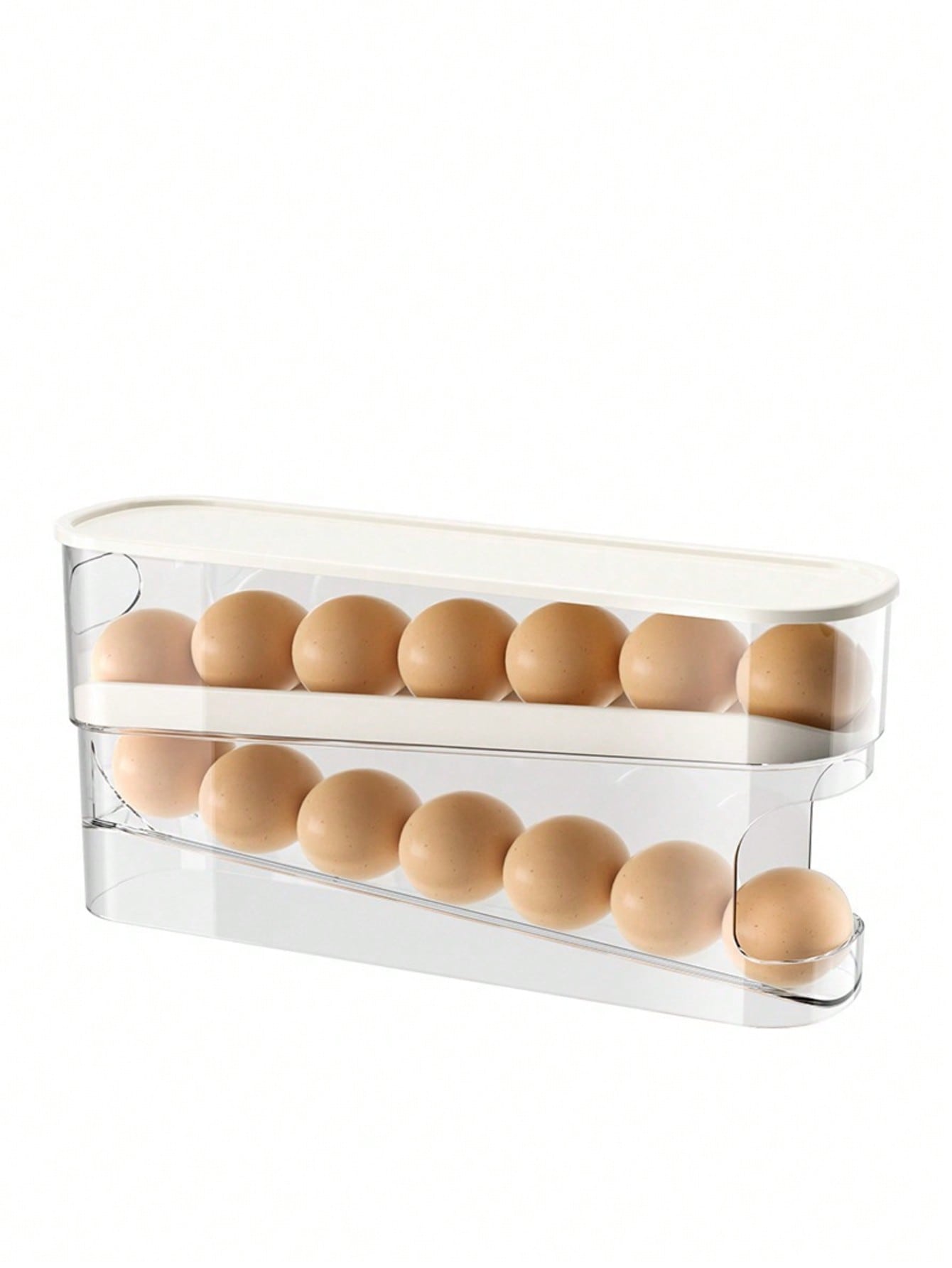 

Automatic Double-Layer Egg Holder, Keeps Eggs Fresh, Sliding Container Holds 12-14 Eggs - Hinged Design,No Food Contact