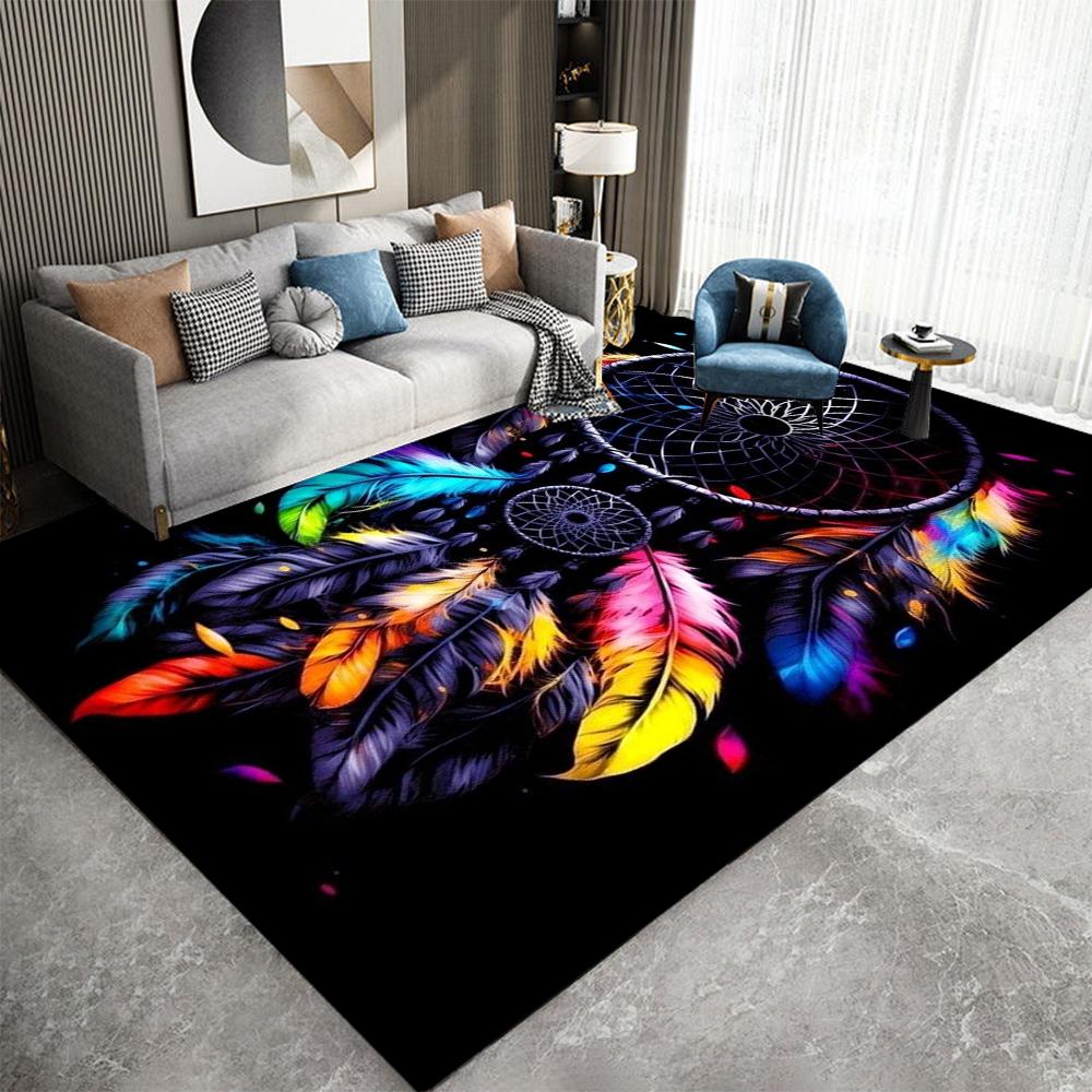 Lebendiger Traumfänger Bereichsmatte Buntes Federblumen Design Matte für Wohnzimmer Schlafzimmer Heimmatte Teppiche für Wohnzimmer Dekor