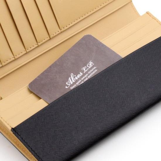 [Abies] Genuine Leather Grain Embossed Cowhide Long Wallet, Chocolate