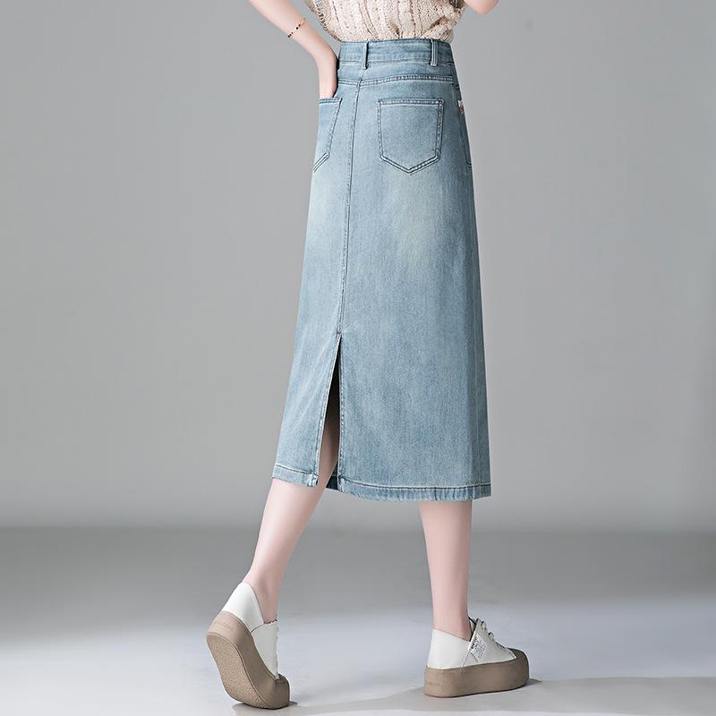 Damen Hellblauer High-Waist Jeans-A-Linien-Rock mit Schlitz - Frühjahr 2026 Mode