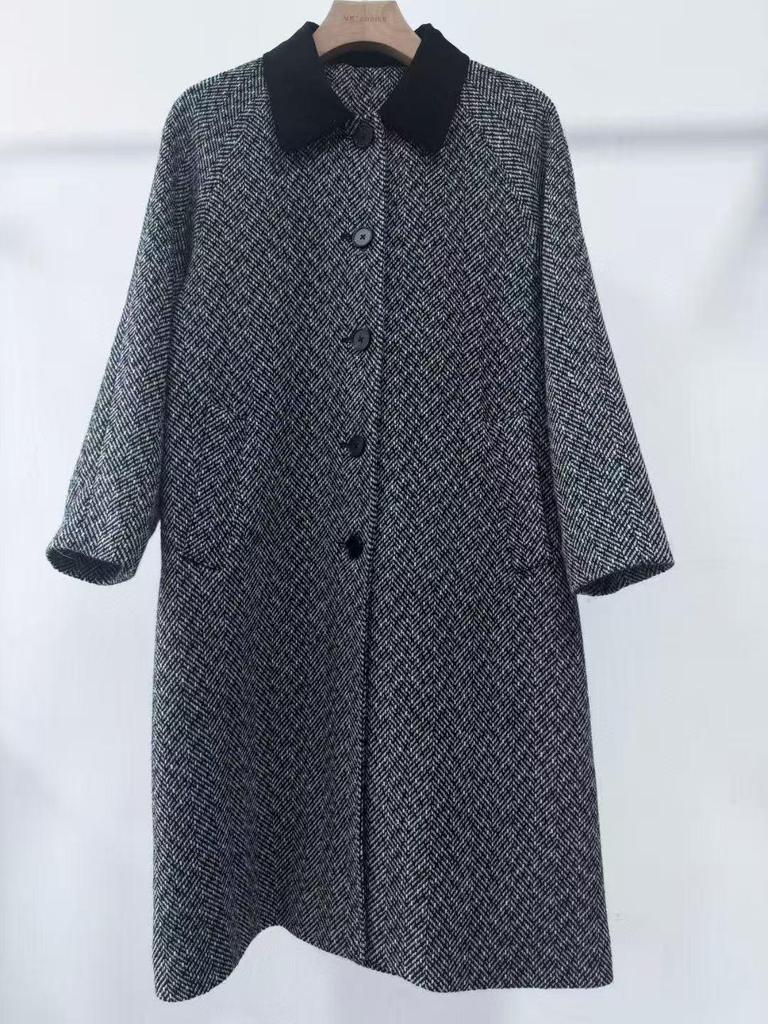 IC Xiaohe 2025 Herbst Damen Wollmischung Tweed Langer Mantel