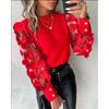 Women Fashion Long Sleeve Crew Neck Casual Color Block Shirt