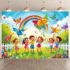 2D Summer Kids Backdrop, Happy Children Holding Butterfly Balloons In the Meadow Photography Background for Family & Kids Photos