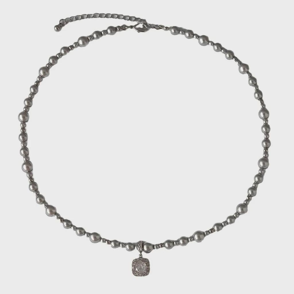 Elegance Collection: Hot Bubble Sugar Cube Pearl Necklace with Large & Small Silver White Pearls