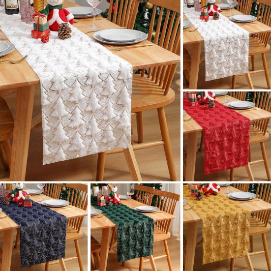 Christmas Table Runner 3D Xmas Tree Table Runner Thickened Sequin Tablecloth for Holiday Home Farmhouse Dining Table Decor