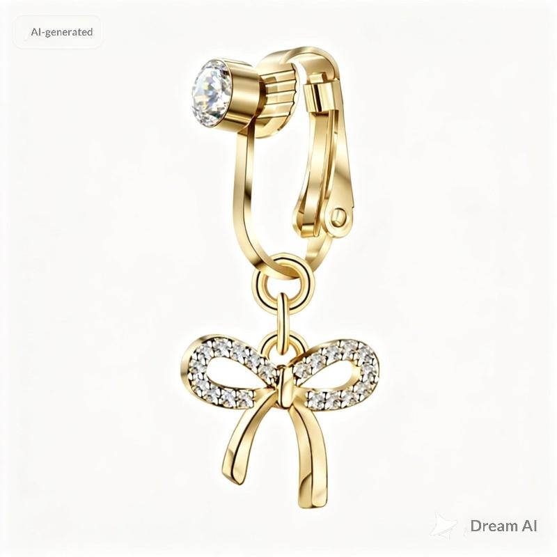 

Fashion Clip On Belly Button Ring Butterfly Water Drop Heart Copper Zircon Piercing Jewelry Fake Belly No-Drill Body Jewelry 1 золотой