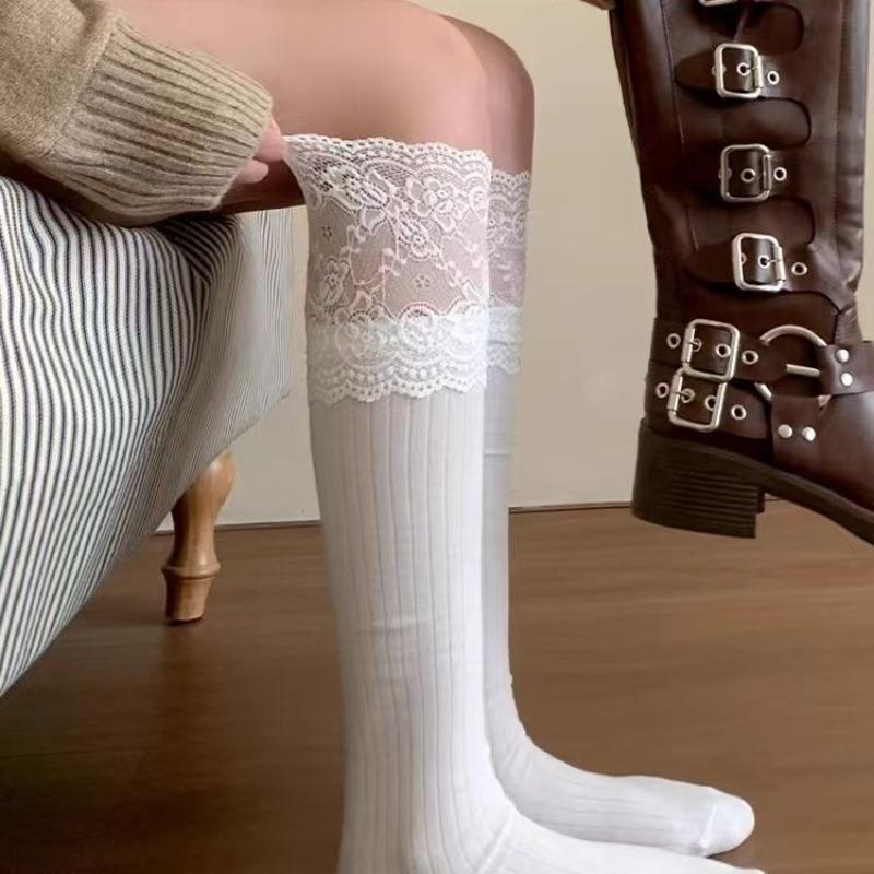 

Кружевные кружевные гольфы до икры, женские махровые носки, хлопковые носки, весенне-летние носки для рыцарских сапог, универсальный и модный балетный стиль 1 pair