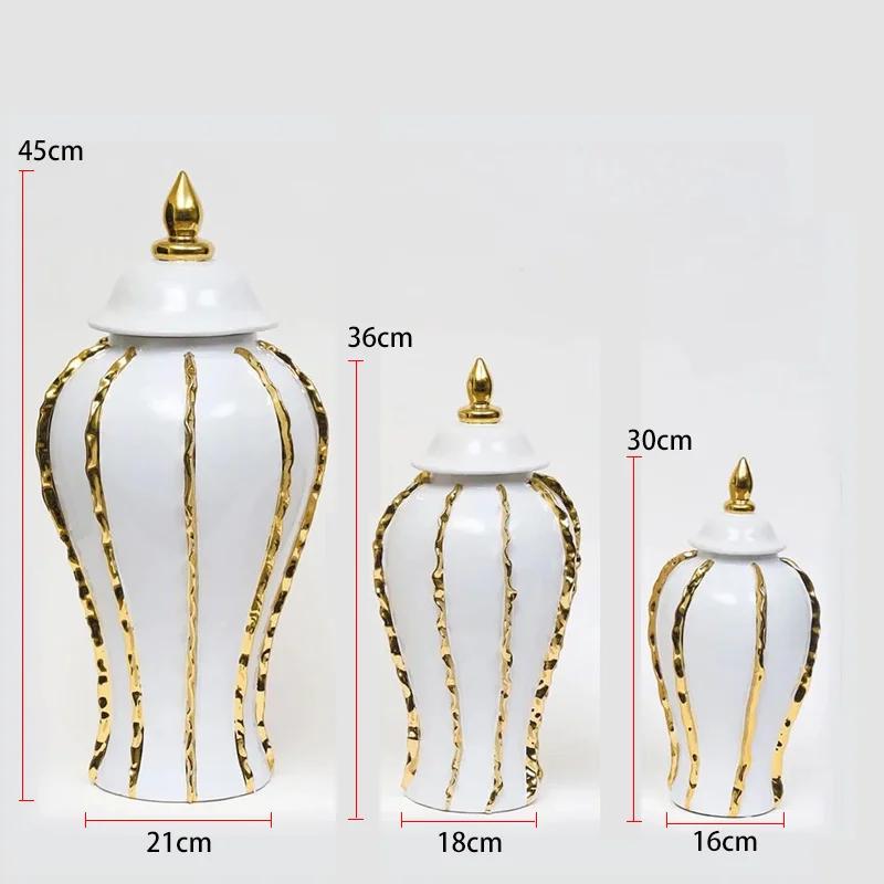 Ceramic General Jar Electroplated Gold Plaid Artwork Storage Jar Home Decor Hotel Display Vase Dry Dried Flowe Vase With lid