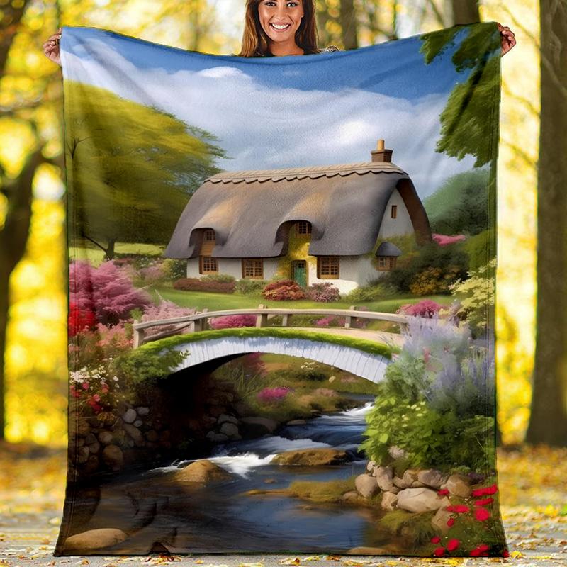 Magical Fairy Waterfall Landscape Blanket, Glowing Forest Flannel Throw Blanket for Home Decor 80cm x 120cm