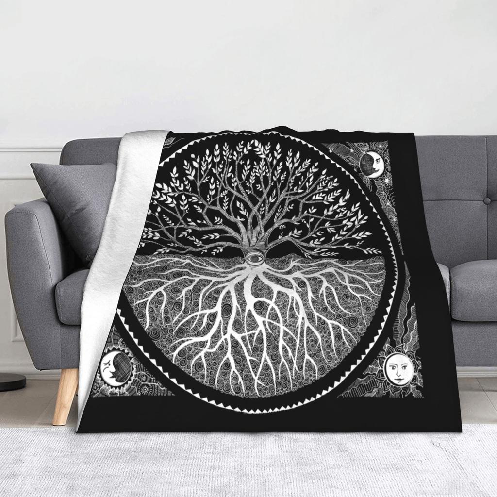 Tree of Life Yggdrasil Blanket Flannel Autumn Valhalla Viking Breathable Super Soft Throw Blankets for Bedding Office Bedspread