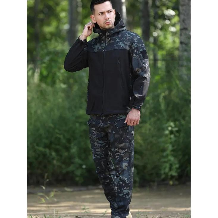 Winter Outdoor Men's Training Suit Tactical Camouflage Assault Plush Waterproof Adventure Skiing Jacket Travel Clothing Workwear