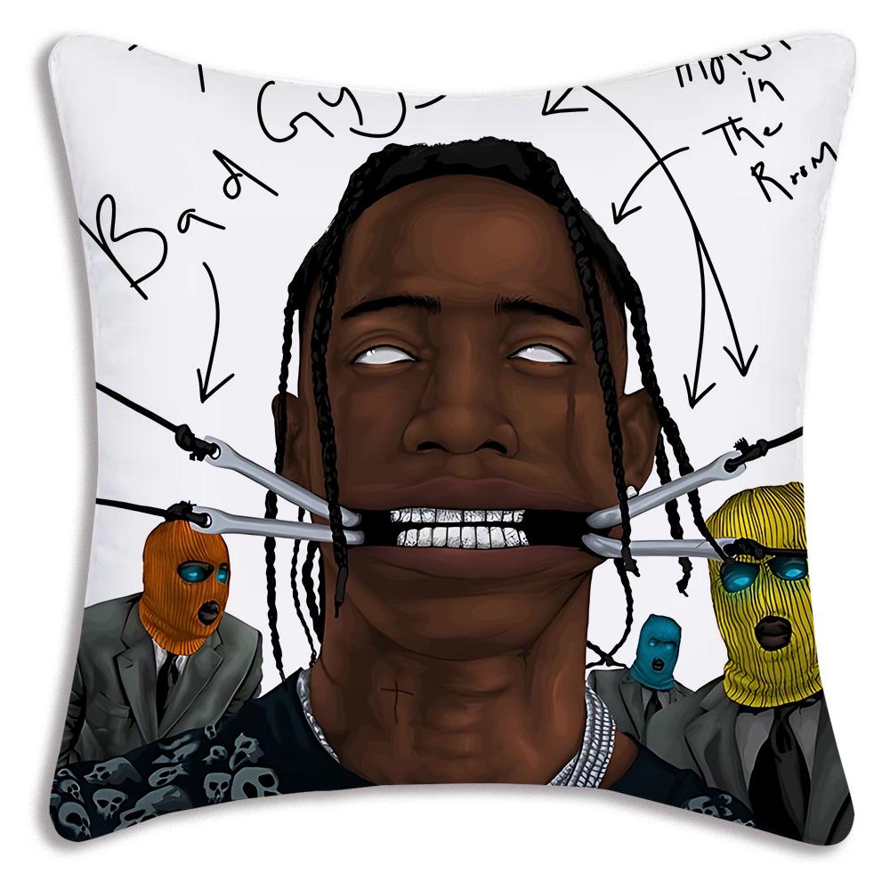 Fashion singer T-Travis Scotts Pillow Covers Cartoon Sofa Decorative Home Double-sided Printing Short Plush Cute Cushion Cover