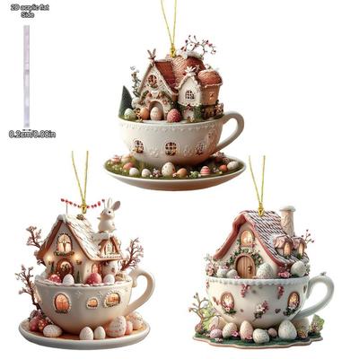 Christmas Coffee Cup Ornaments Coffee Mug Decorative Tree Hanging 2025 Xmas Navidad 2026 New Year Easter Bunny Party Supplies